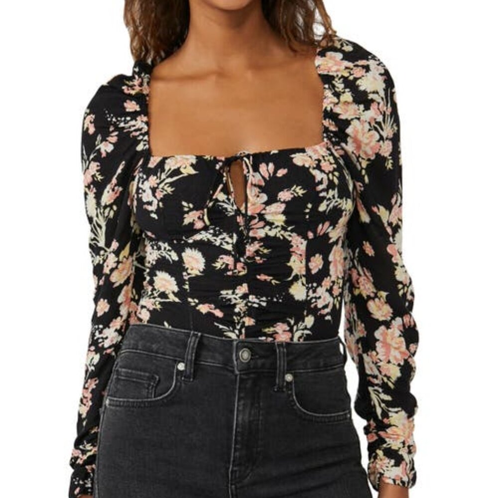 Free People Women's Hilary Printed Top, Black, Large